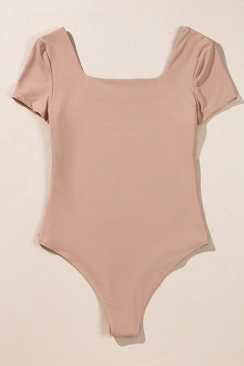 Parchment Solid Color Short Sleeve Square Neck Bodysuit