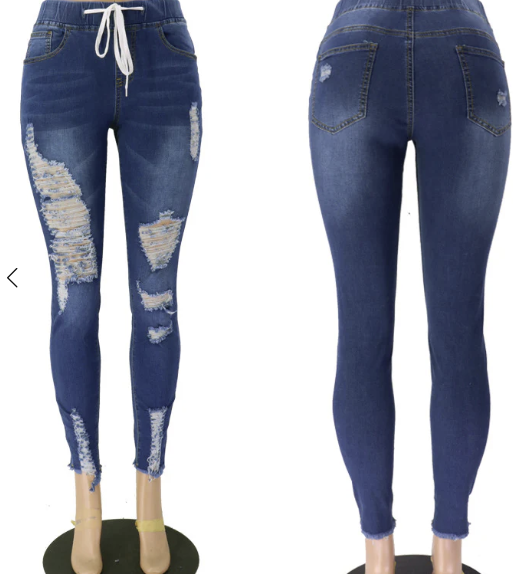 Pencil Pants Women Fashion Washed Skinny Pants Destroyed Jeans