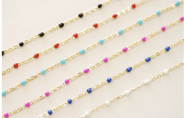 Colorful Enamel 14K Gold Filled Unfinished Chain (Black) *Priced per inch*