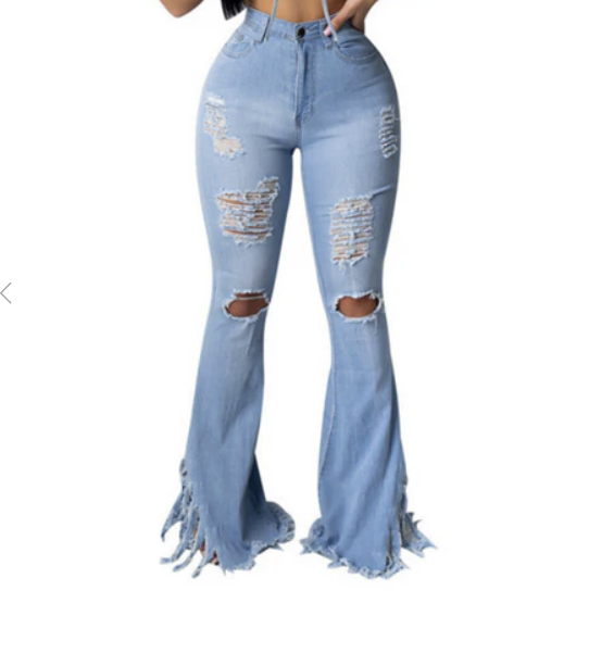 Women's Ripped Jeans High Waisted Jeans Flare Bell Bottom Jeans